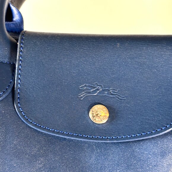 Longchamp Blue Leather Le Pliage Cuir Top Handle Crossbody - Picture 13 of 14